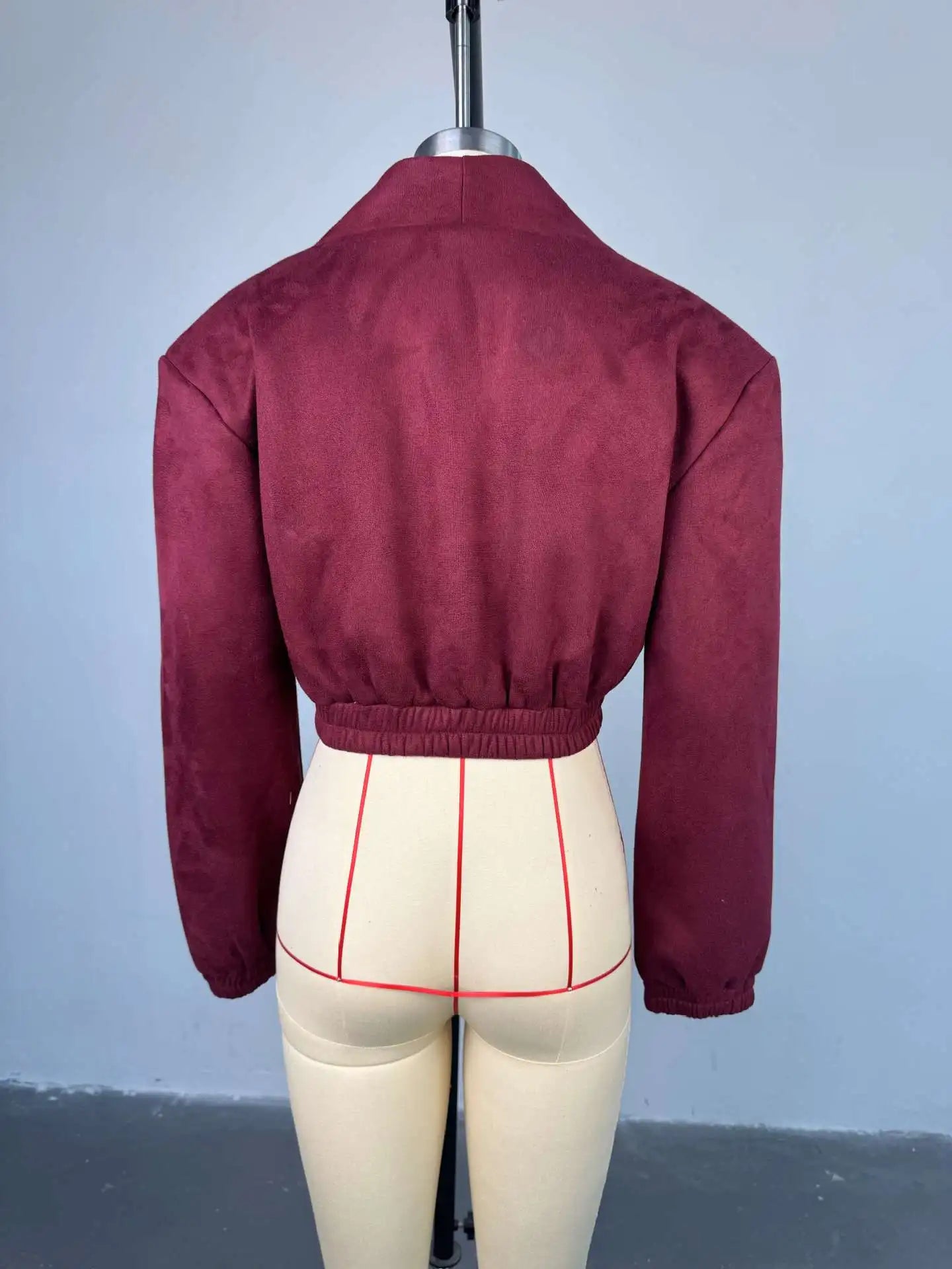 Women's Solid Color Long Sleeved Fashionable Wine Red Slim Fit V-neck Double Breasted Long Sleeved Top for Spring 2026