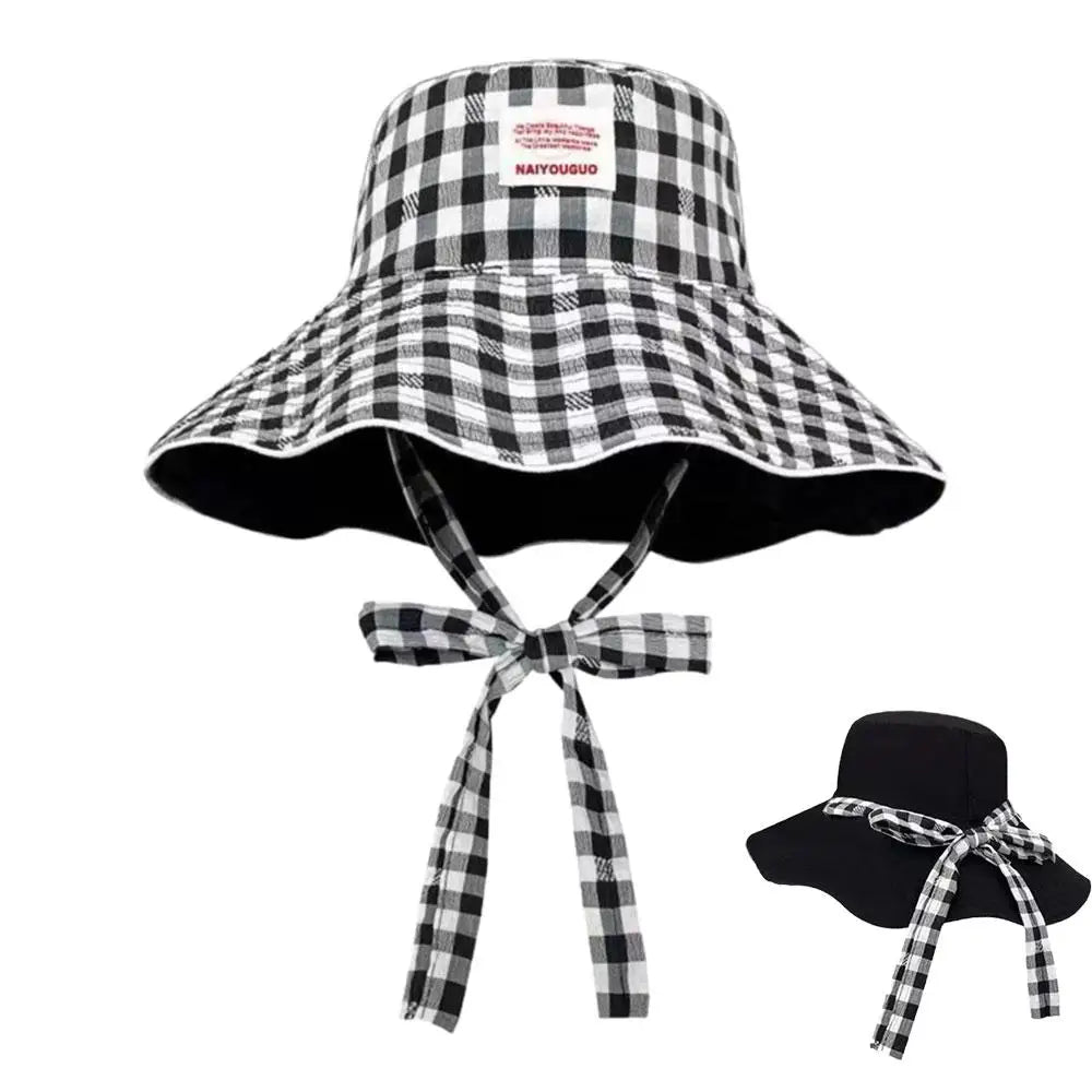 Sun Hats for Women Reversible Plaid Bucket Hat Wide Brim UV Protection Beach Hats Summer Travel Outdoor Foldable Sun Cap Fishing