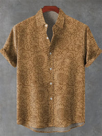 Men's Short Sleeve Linen 100% Shirt 3D Octopus Print Funny Art Hawaiian Leaf Flip-Collar Shirt New Collection