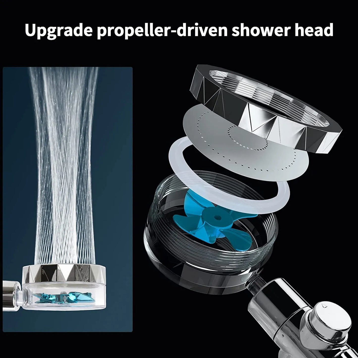 2022 Shower Head 360 Degree Rotation Water Saving Flow Turbofan Hydraulic Injection High Pressure Sprayer Bathroom Accessories