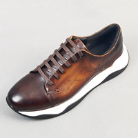 Luxury Handmade Genuine Cowhide Leather Casual Oxfords Mens Dress Shoes Height Increasing Lace-up Flat Sneakers for Men