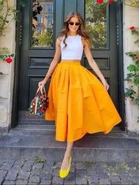Fashion Streetwear Orange Tea Length Skirts Formal Evening Party Skirt Wasitband Photoshoot Maxi Skirt Without Top Customized