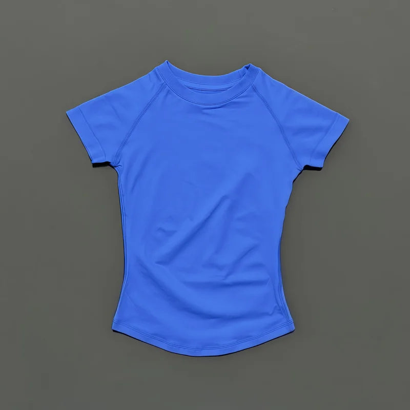 HISTELLO Sport Short Sleeve Top Women Gym Yoga Top Workout Clothes Sports T Shirt Fitness Activewear Running Tight Tops