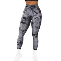 Designer yoga trousers tie-dyeing craftsmanship wide waist slim fit seamless peach hip sports trousers