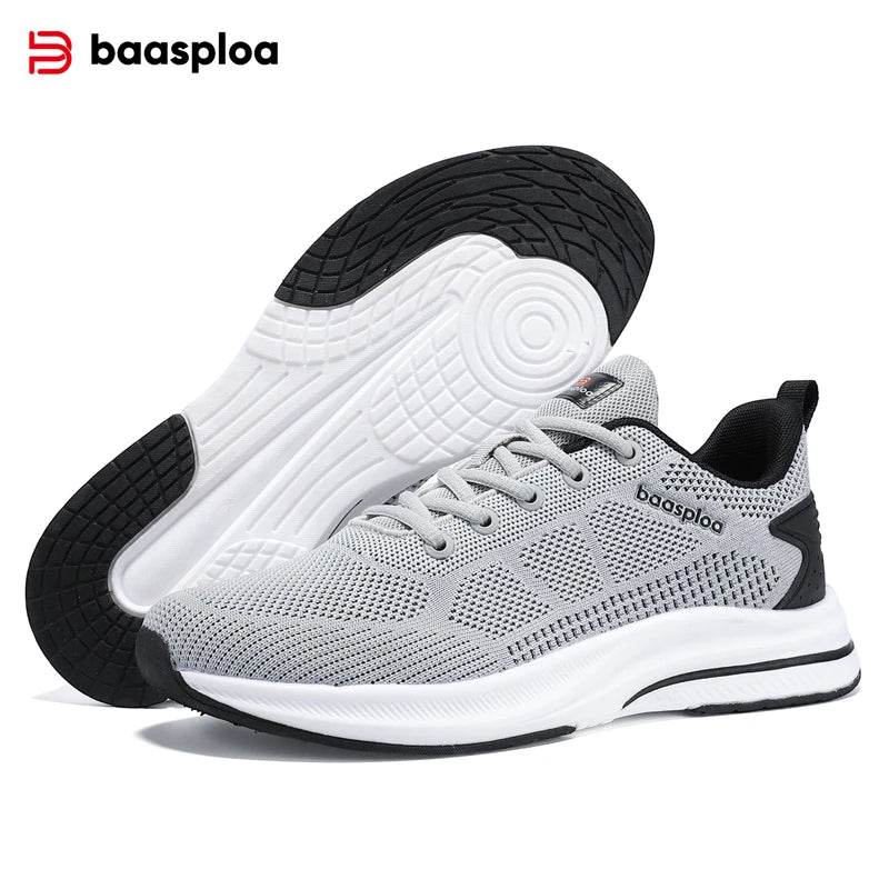 Baasploa Men Running Shoes Brand Mesh Breathable Casual Sneakers Male Lace-Up Comfort Lightweight Sport Shoes Non-Slip Outdoor
