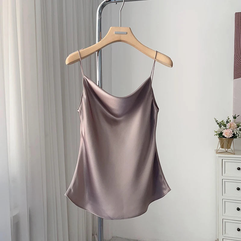 Ele Satin Acetate ter Dr Women's Smooth Glossy Tee-Vein Neline Strapl Midi Skirt Four Colors Available