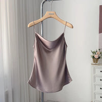 Ele Satin Acetate ter Dr Women's Smooth Glossy Tee-Vein Neline Strapl Midi Skirt Four Colors Available