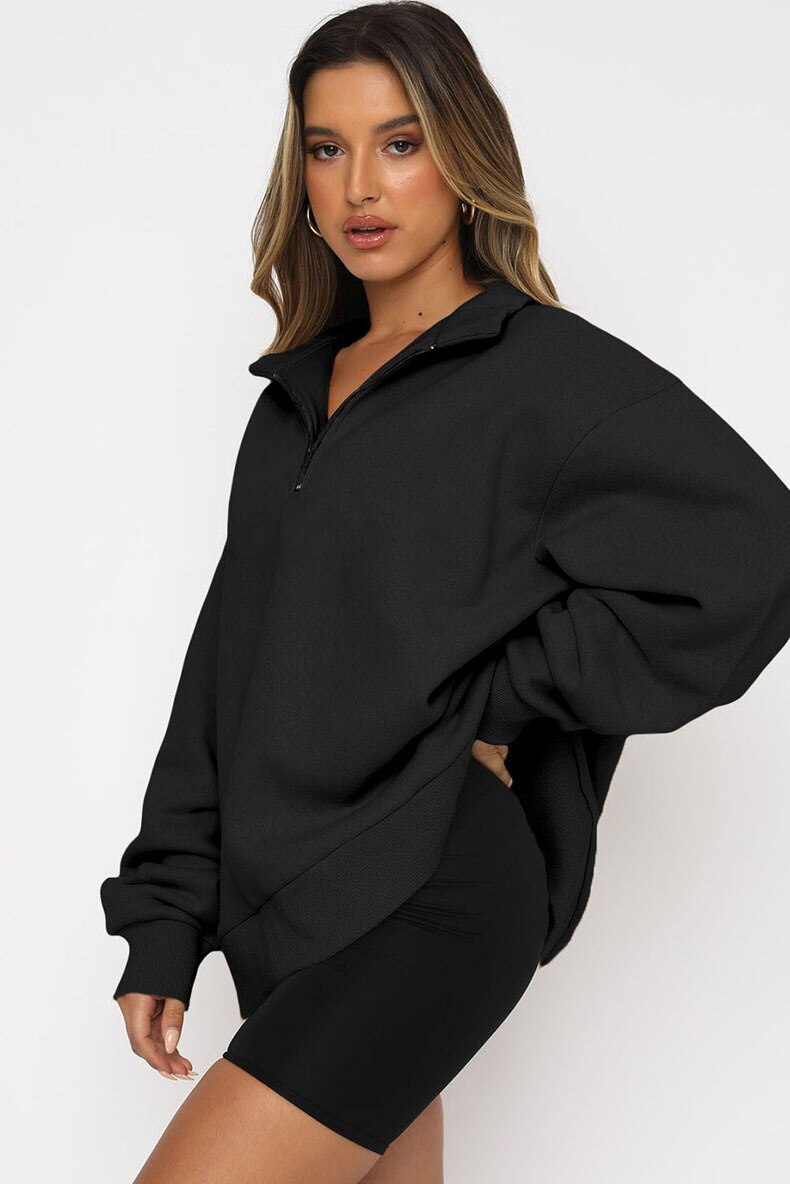 Nsangu 2023 Women Winter Hoodies Women's Casual Very Nice Top Half Zipper Pullover Long Sleeve Sweatshirt Pure Color Hoodies