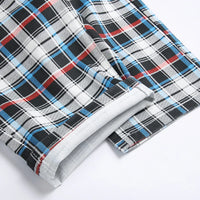 Men Plaid Digital Print Shorts Summer Check Tartan Stretch Denim Breeches Fashion Slim Jeans