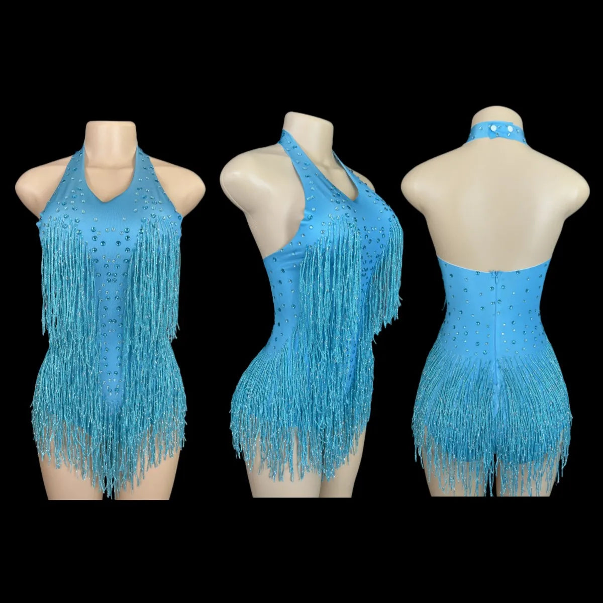 Sparkly Rhinestones Fringe Bodysuit WomenVightclub Party Dance Costume Stage Wear SexyTassel Leotard Performance Clothing G7