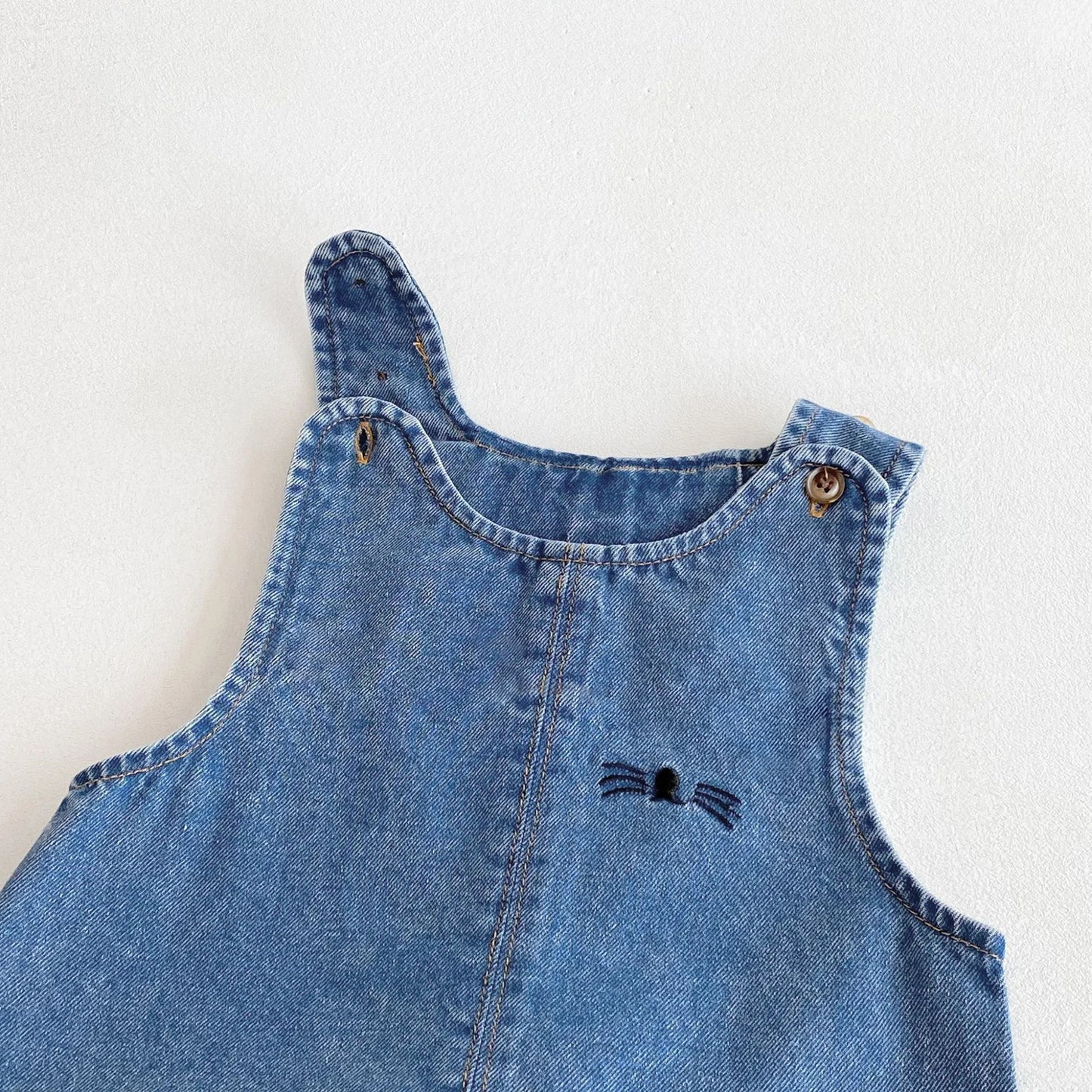 Autumn and winter baby denim overalls with rabbit ears, cute long pants and one-piece pants