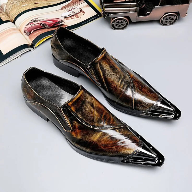 Spring/Autumn Men's Genuine Leather Pointed Toe Slip-On Brown Business Office Wedding For Men Flats Shoes
