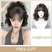LM Synthetic Black Wig with Long Ponytail Short Straight Wig Lolita Cosplay Party Harajuku Blonde Wig With Bangs for Women