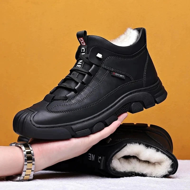 Winter cotton shoes for men with plush warm snow boots high top comfortable non slip wear-resistant outdoor casual shoes