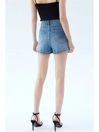 Deinm Shorts For Ladies 2023 New High Waist Fake Two Piece Fashion Blue Short Straight Jeans