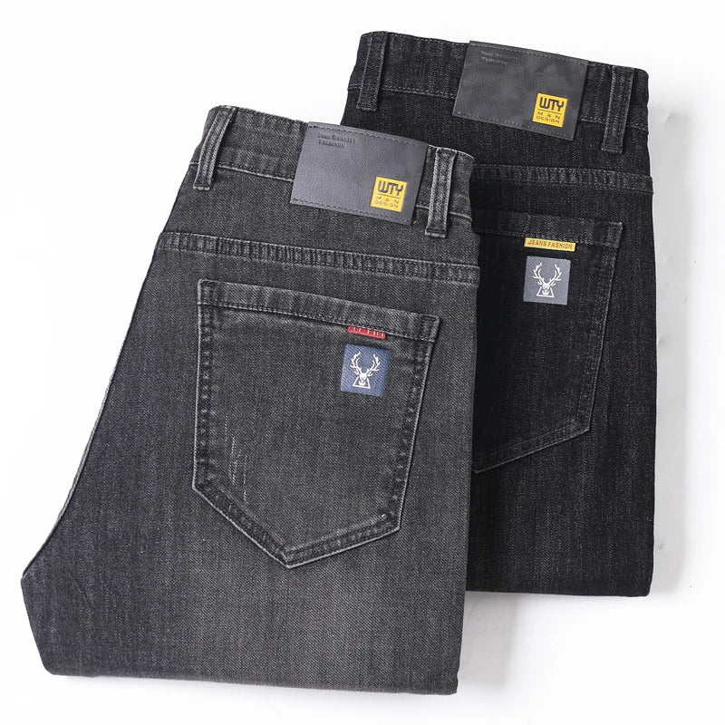 Jeans men straight tube loose 2024 autumn new item business elastic men's versatile casual pants trendy brand long pants men