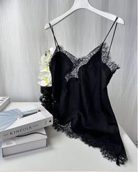 KONDALA Sexy Chic Black Lace Cami Tops Women V Neck Patchwork Sleeveless Y2K Girl Top Fashion 2025 Summer Fall Holiday Beach Top