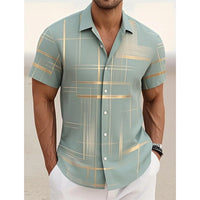 Men's Geometric Plaid Button Shirt Casual Fashion Outdoor Vacation Street Trend Turndown Shirt 3D Printed Short Sleeve Shirts