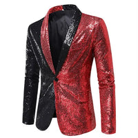 Shiny Sequin Men's Suit Jacket, Stage Performance Coat, White Silver Blue Red Purple Blazers V-neck Single Button S M L XL XXL