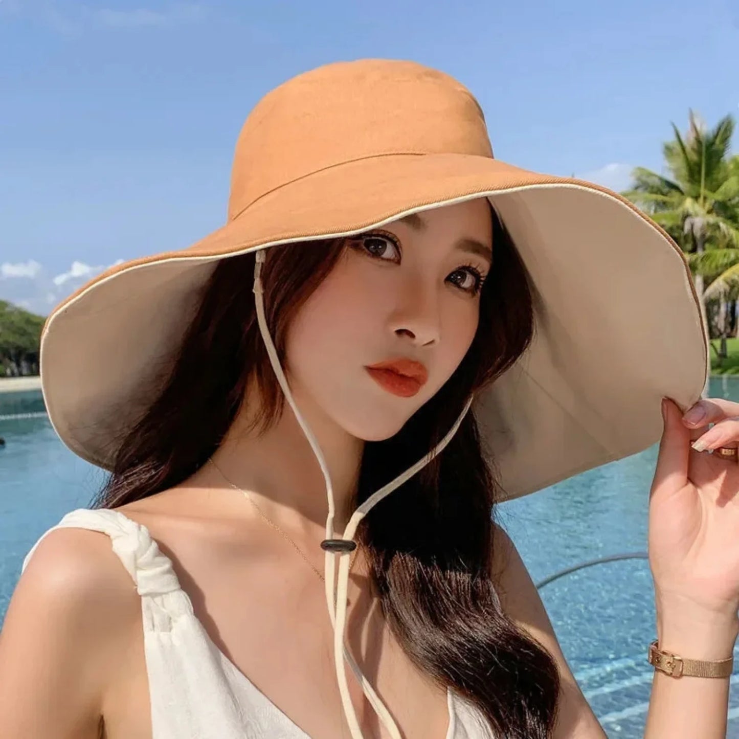 Wide Brim UPF 50+Sun Hat For Women Double Sided Anti UV Foldable Summer Beach Hat With Adjustable Wind Rope Hiking Fisherman Cap