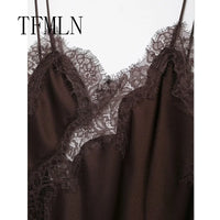 TFMLN Women Sexy Lace Splicing Dresses Summer Solid Sleeveless Asymmetry Dress Backless Slim Women's  Party Sling Mini Dress