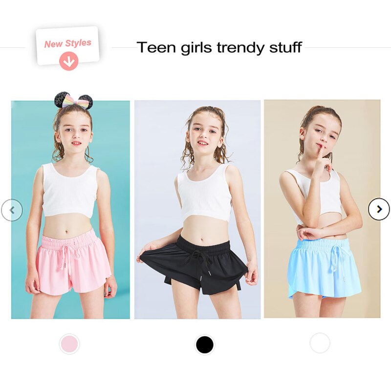 Girls Flowy Shorts 2 in 1 Butterfly Skirt Shorts with Pockets Teen Girl Cheer Shorts for Dance School Wear Running Fitness Sleep