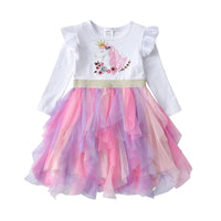 DXTON Princess Kids Dress Heart Sequined Girls Dress Winter Long Sleeve Children Clothing Tutu Flare Sleeve Kids Party Dresses