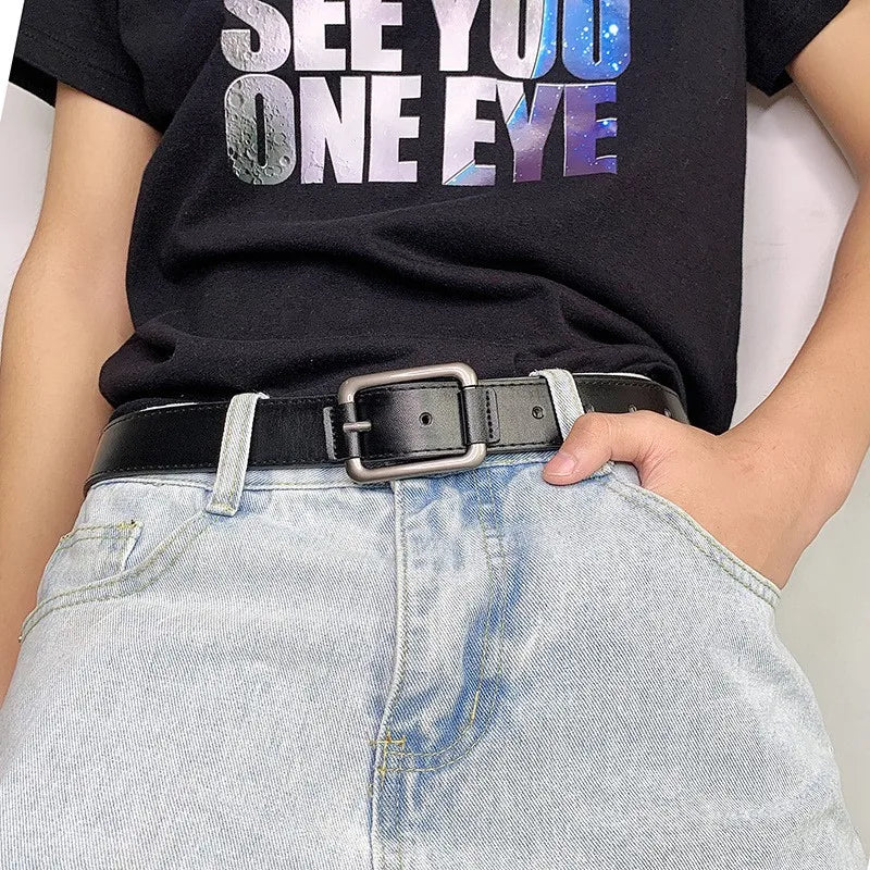 Belt for Men Students Simple Jeans Belt Personality Belt Outdoor Leisure Belt The Length is 100CM Cintura Jeans (Black,100cm/39.