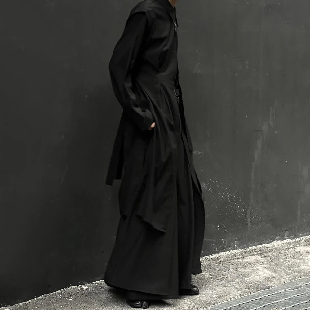 Mens Mid-Length Shirt Dark Gothic Style Casual Cape Autumn Japanese Streetwear Fashion Mature Style Long-Sleeve Tops Unisex 2024