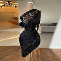 CENXUAN Glamorous One-Shoulder Short Cocktail Dresses for Women with Beading Satin Party Gown Vestidos De Festa Customized