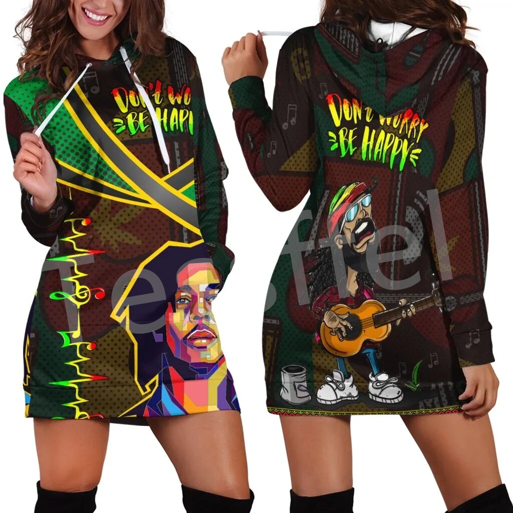 Tessffel NewFashion Country Reggae Jamaica Lion Emblem Retro Tattoo 3DPrint Pullover Sexy Women Hoodie Dress Funny Casual A1