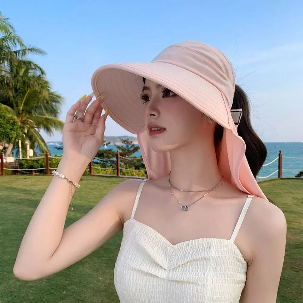 Fashion Summer Women Sun Hat Empty Top 50+ UPF Wide Brim Bucket Hat UV Protection Fishing Cycling Neck Cover Cap Ladies/Girls