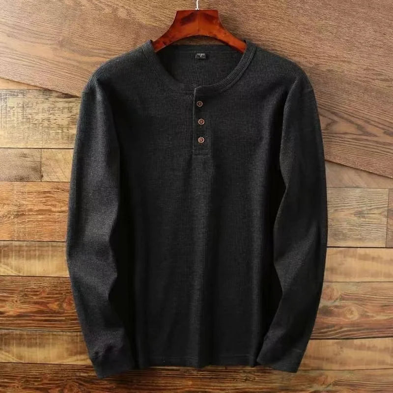 Slim Fit Mens Basic Tee Casual Tshirts Henley Waffle Long Sleeve Shirts Thermal Solid Half Button Breathable Cotton Shirts