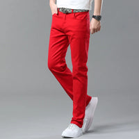 New High Quality Men's Trend Yellow Red White Jeans 2024 Spring Autumn Male High Waist Casual Pants Classic Brand Denim Trousers