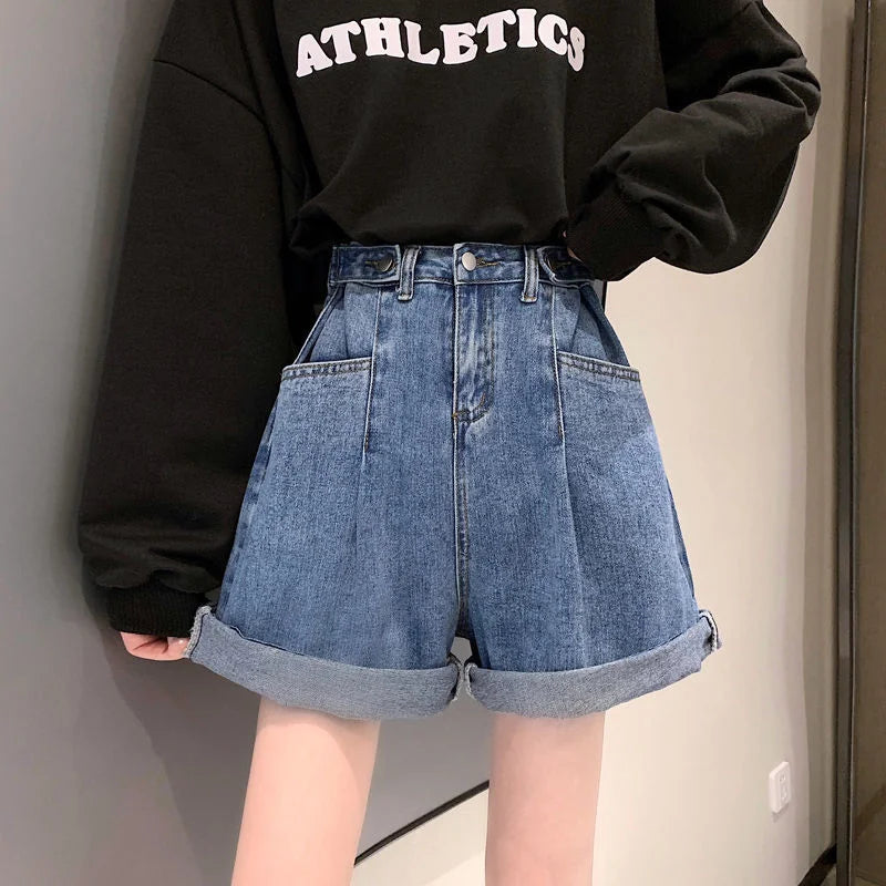 Ripped Denim Womens Shorts High Waist Wide Short Pants for Women To Wear Y2k Harajuku Elegant Design Fashion Jeans Trend 2025 XL