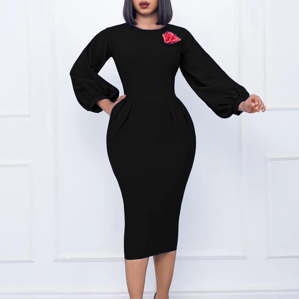 Fall Church Dress for Women 2023 New Arrivals Dresses Elegant Lantern Long Sleeve Ladies Knee Length Formal Festival Midi Dress