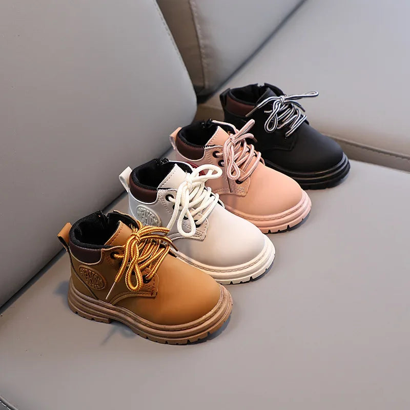 Winter Kids Combat Boots Furry Lined Children Ankle Boots Fashion Boys Girls Short Boots Student Non-slip Shoes Footwear