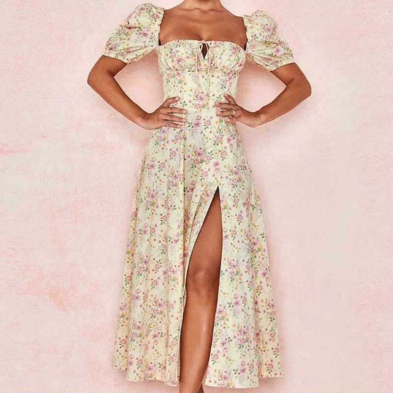 Women Floral Print Elegant A line Long Dresses Spring Summer Chic Part –  Mega Mart Center