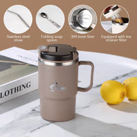 550ml Insulated Coffee Mug 304 Stainless Steel Tea Coffee Cup with Lid Spoon Tea Strainer Portable Bottle Cup For Office Travel