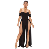 2022 Casual Street Slash Neck Slim Summer Fashion Lady Shinny Long Pant Jumpsuits Bandage Sexy Rompers