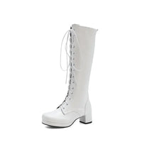 Woman Lovely Sweet Lace Up Purple Pink White Fashion Women's High Knee Boots Winter Shoes Lolita Shoes Girls Boots