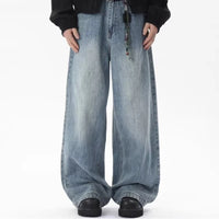 Loose Straight Jeans Men's Summer Casual Drooping Wide-leg Floor Trousers Chrome Darts Rhinestones Cooling Pants Man Jackets Top