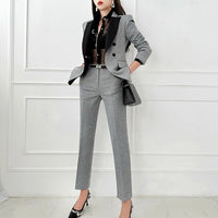 Autumn New 2023 Fashion Women Double Breasted Work Blazer Suits Slim Casual Pants Blazers Jackets with Trouser Two Pieces Set