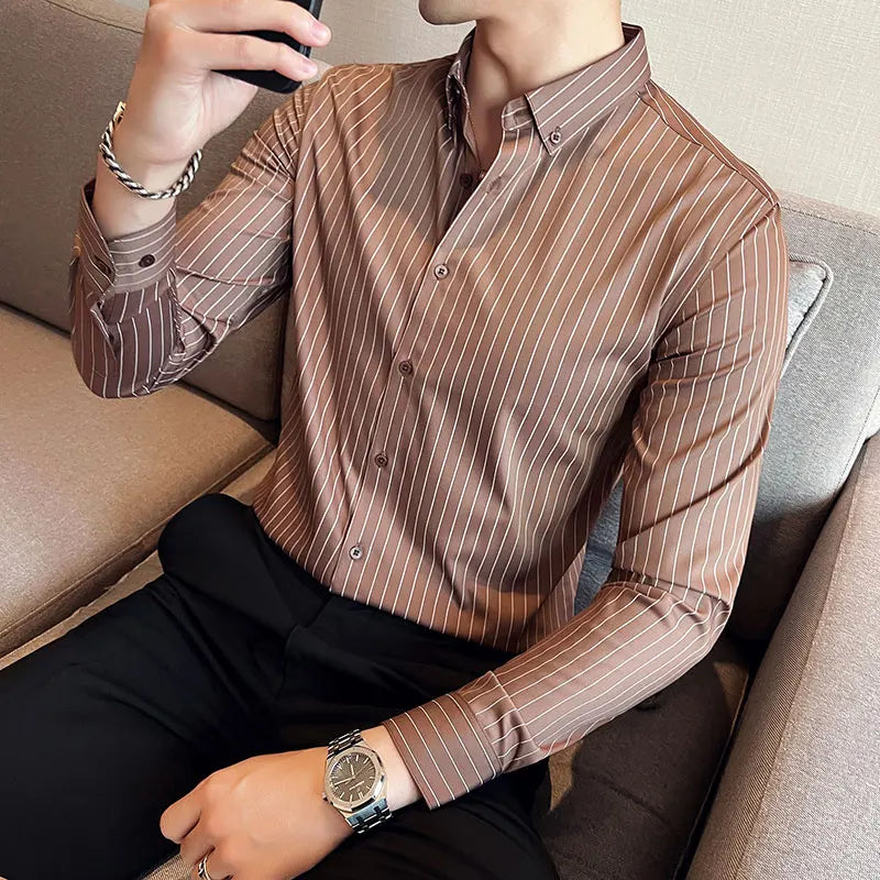 2023 Plus Size S-3XL Korean Long Sleeve Striped Shirts Men Clothing Simple Slim Fit Business Casual Office Blouse Homme Hot Sale