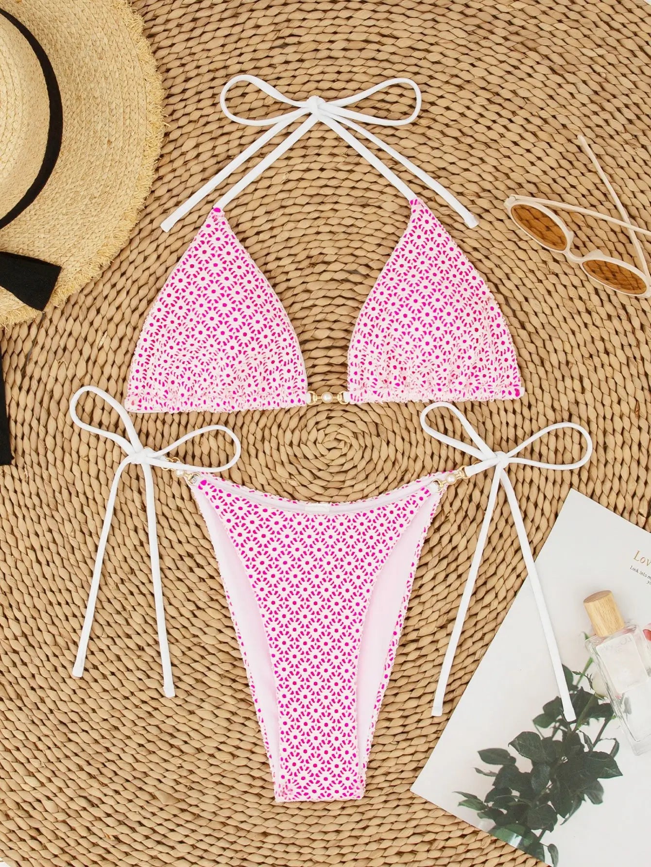 2025 Strap Bikini Swimsuit Mesh Lace Backless Strap Triple Bikini