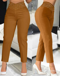 Houndstooth Print High Waist Work Pants Women Plaid Summer Spring Fashion Ankle Length Pants Office Lady