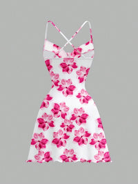 Women's Spring/Summer Casual Vacation Party Beach Off-Shoulder Backless Floral Print A-line Dress