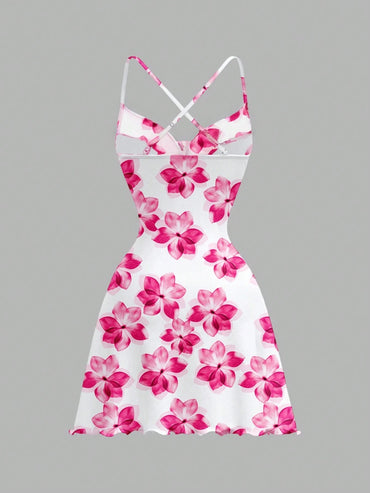 Women's Spring/Summer Casual Vacation Party Beach Off-Shoulder Backless Floral Print A-line Dress