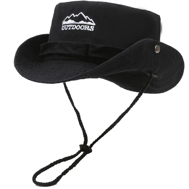 Sun Hats for Men Outdoor Camping Cap Wide Brim Flat Top Anti-UV Protection Women Letter Print Bucket Hat Summer Fisherman Caps