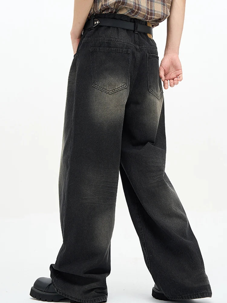 Male Classic America Hip Hop Rap Jeans Wide Leg Youth Popular Jeans Men Straight Leg Retro Loose Trousers Oversized Denim Pants